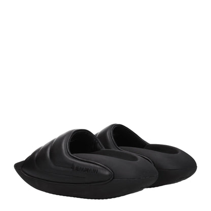 Black Leather Slippers Sandals