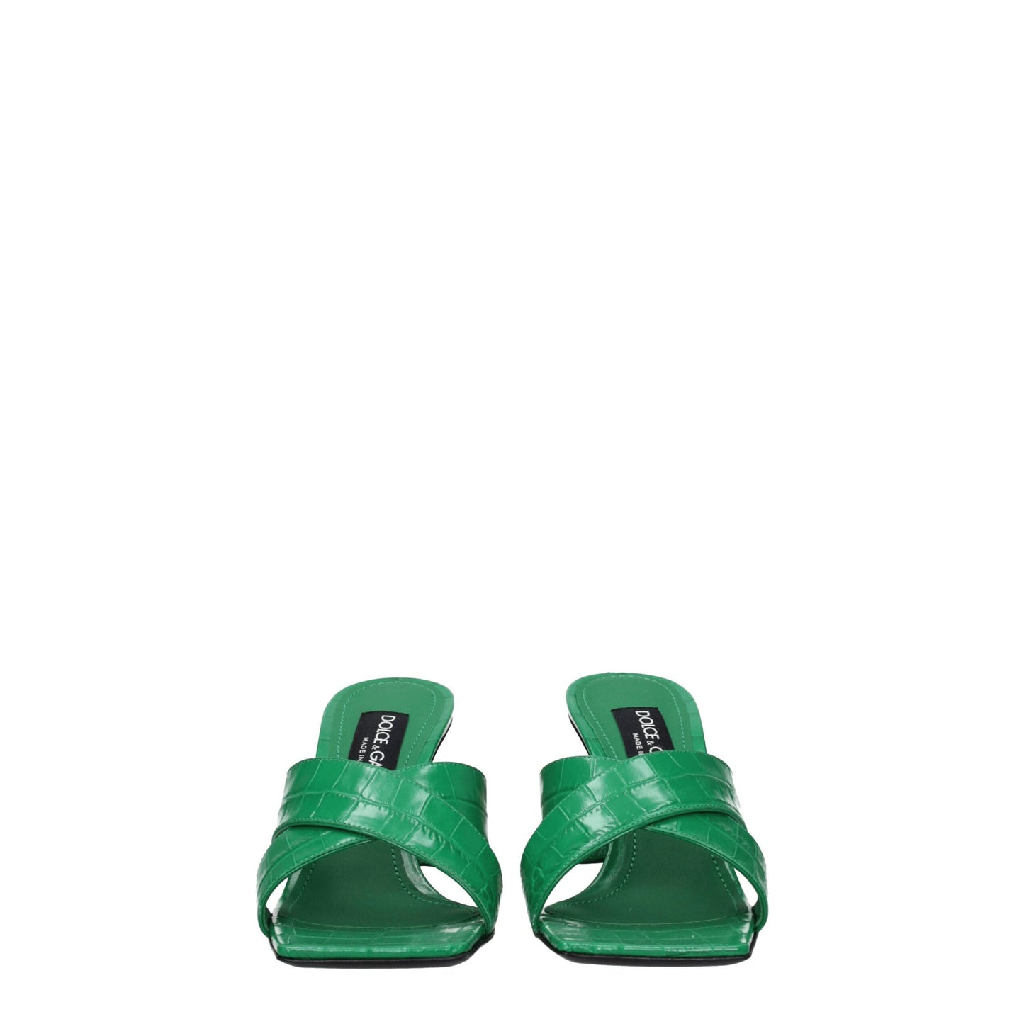 Green Leather Flat Sandals