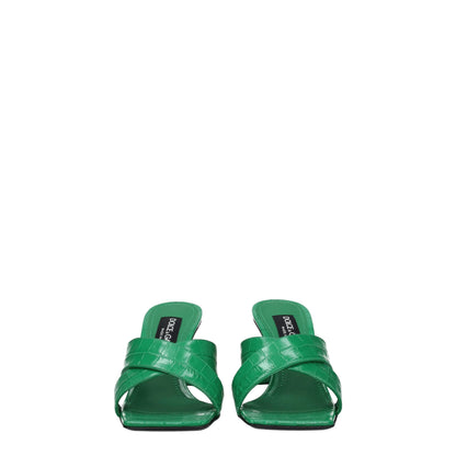 Green Leather Flat Sandals