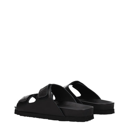 Black Leather Slippers Sandals