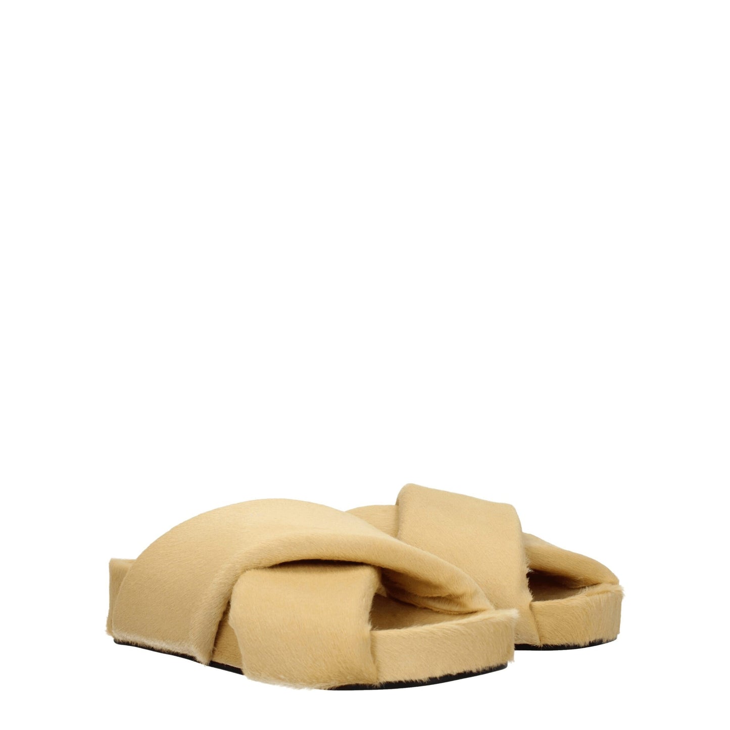 Beige Horsehair Slippers Sandals