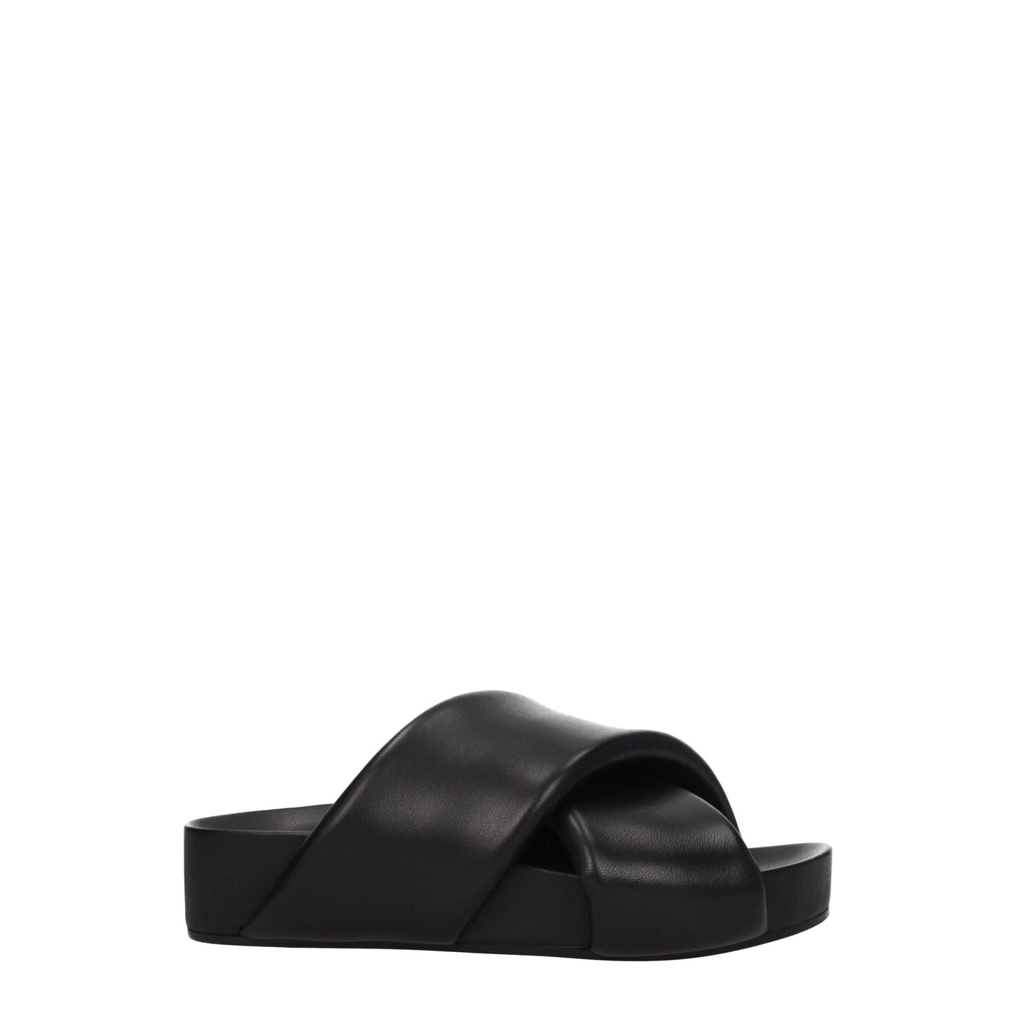 Black Leather Slippers Sandals