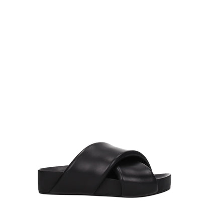 Black Leather Slippers Sandals