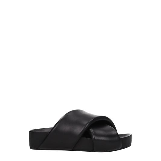Black Leather Slippers Sandals