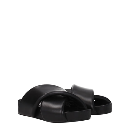 Black Leather Slippers Sandals