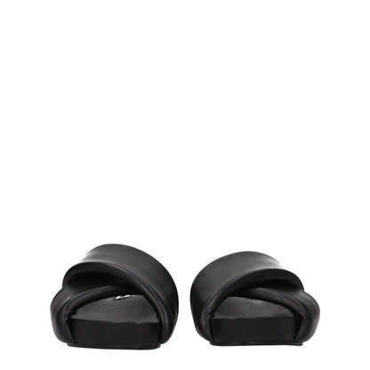 Black Leather Slippers Sandals