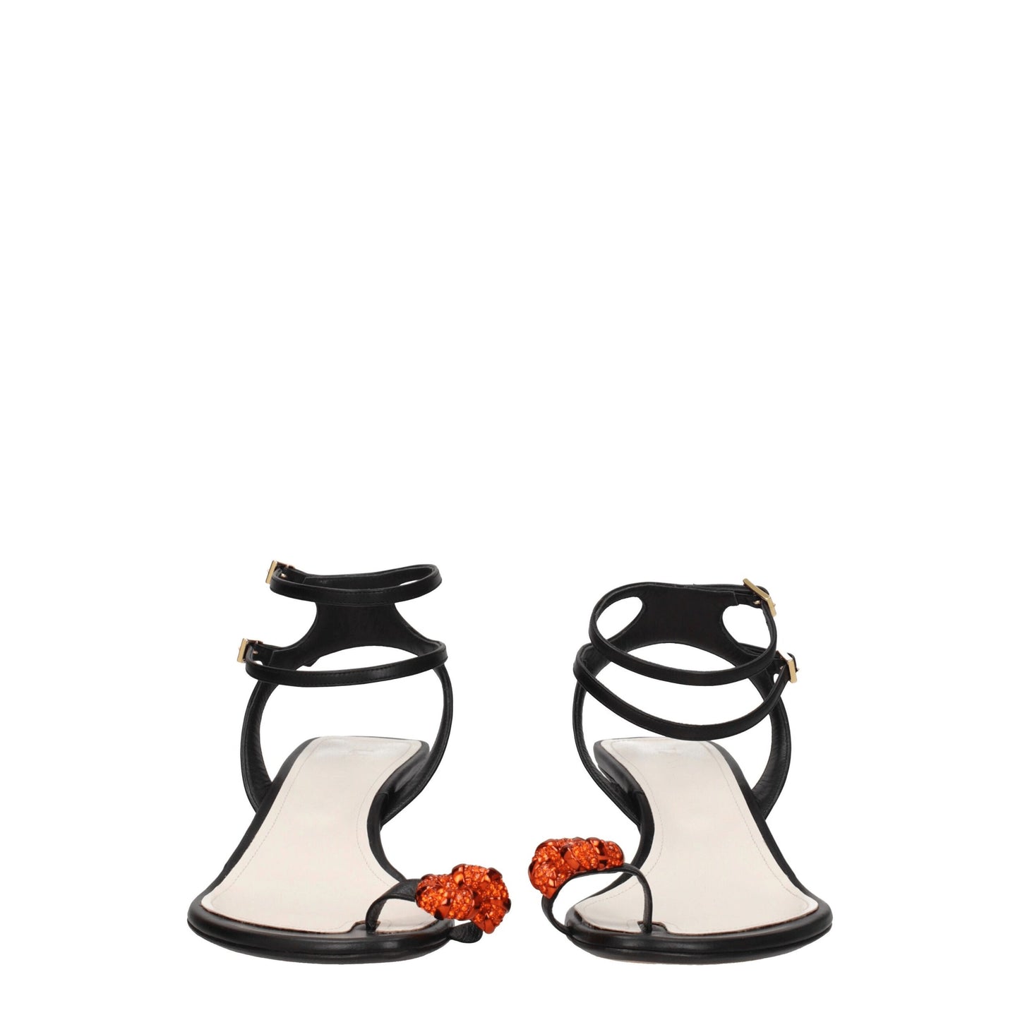 Black Leather Stiletto Heels Sandals