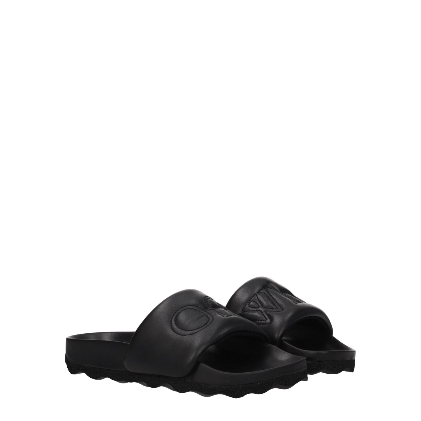 Black Leather Slippers Sandals