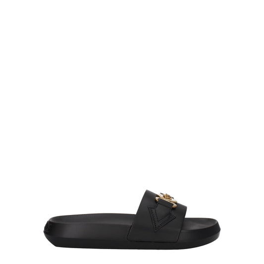 Black Leather Slippers Sandals