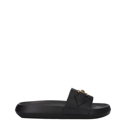Black Leather Slippers Sandals
