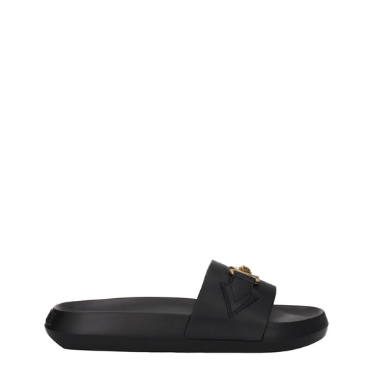 Black Leather Slippers Sandals