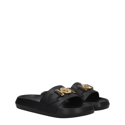 Black Leather Slippers Sandals