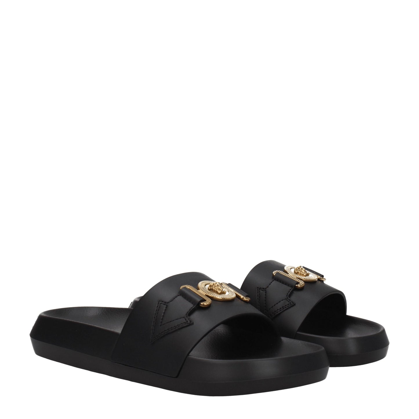 Black Leather Slippers Sandals