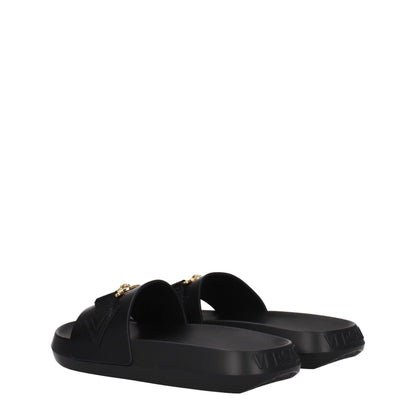 Black Leather Slippers Sandals