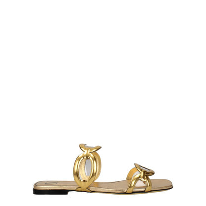 Gold Leather Slippers Sandals