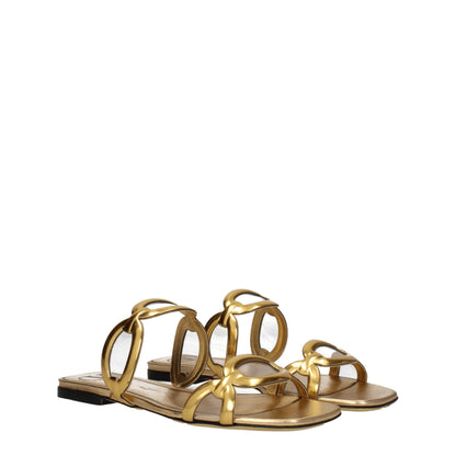 Gold Leather Slippers Sandals