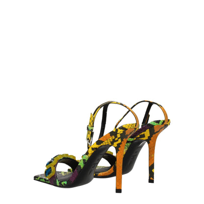 Multicolor Leather Stiletto Heels Sandals
