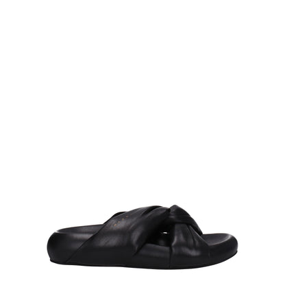 Black Leather Slippers Sandals