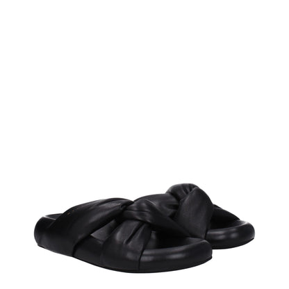 Black Leather Slippers Sandals