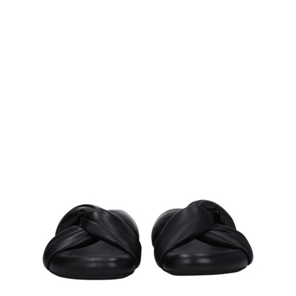 Black Leather Slippers Sandals