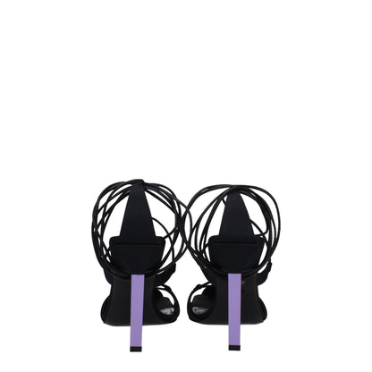 Black Fabric Stiletto Heels Sandals