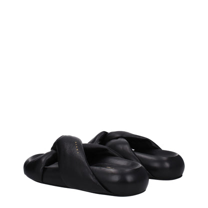 Black Leather Slippers Sandals