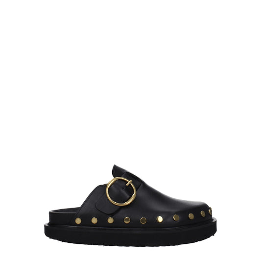 Black Leather Slippers Sandals