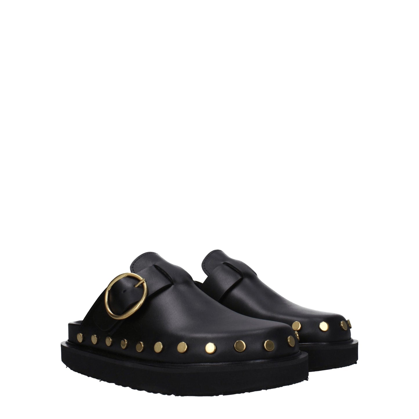 Black Leather Slippers Sandals
