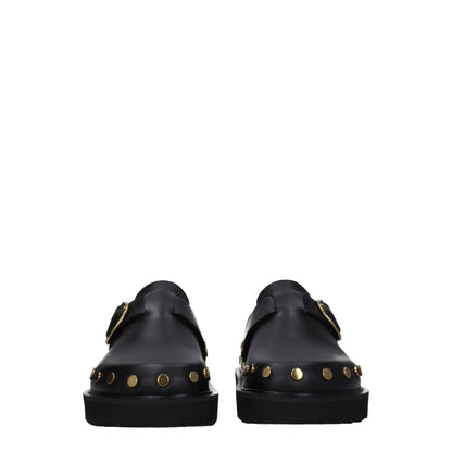 Black Leather Slippers Sandals