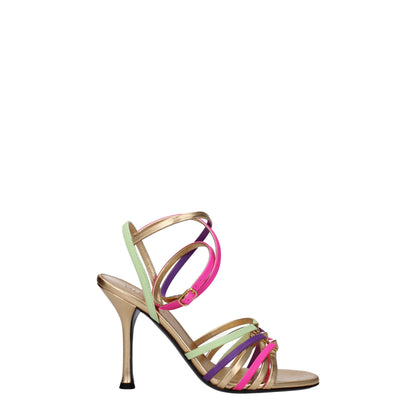 Multicolor Leather Stiletto Heels Sandals