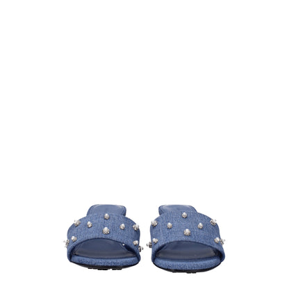 Blue Fabric Flat Sandals
