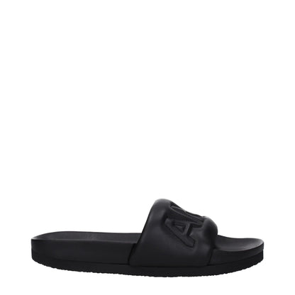 Black Leather Slippers Sandals