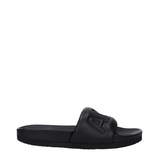 Black Leather Slippers Sandals
