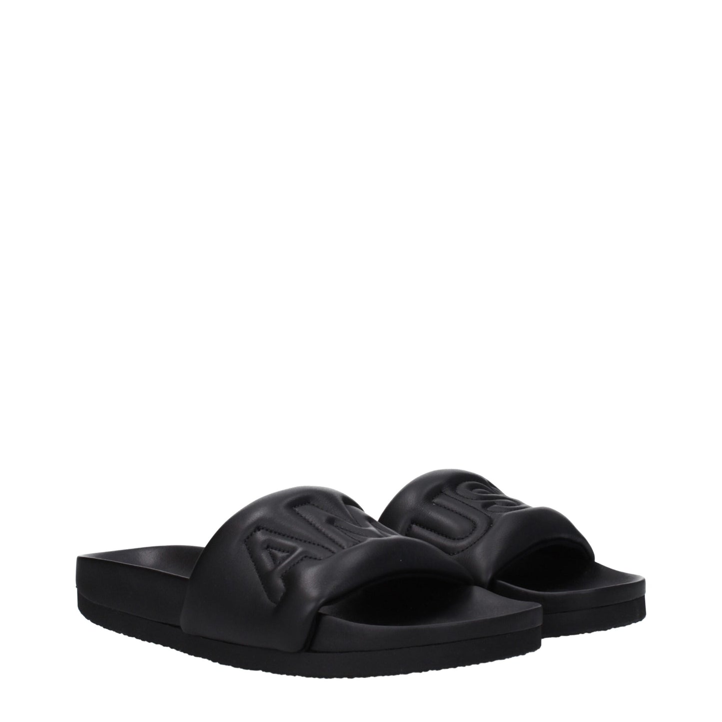 Black Leather Slippers Sandals