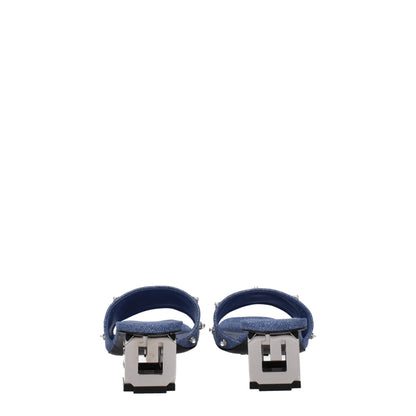 Blue Fabric Flat Sandals