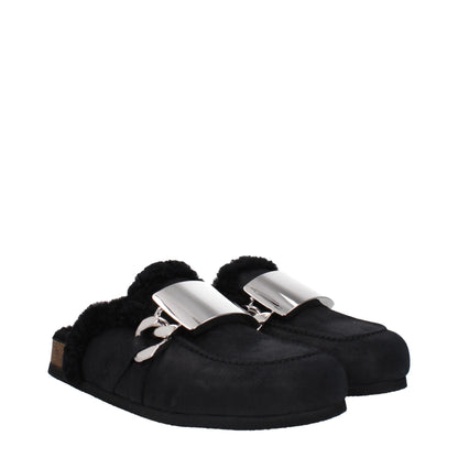 Black Leather Slippers Sandals