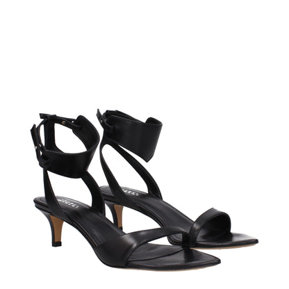 Black Leather Flat Sandals