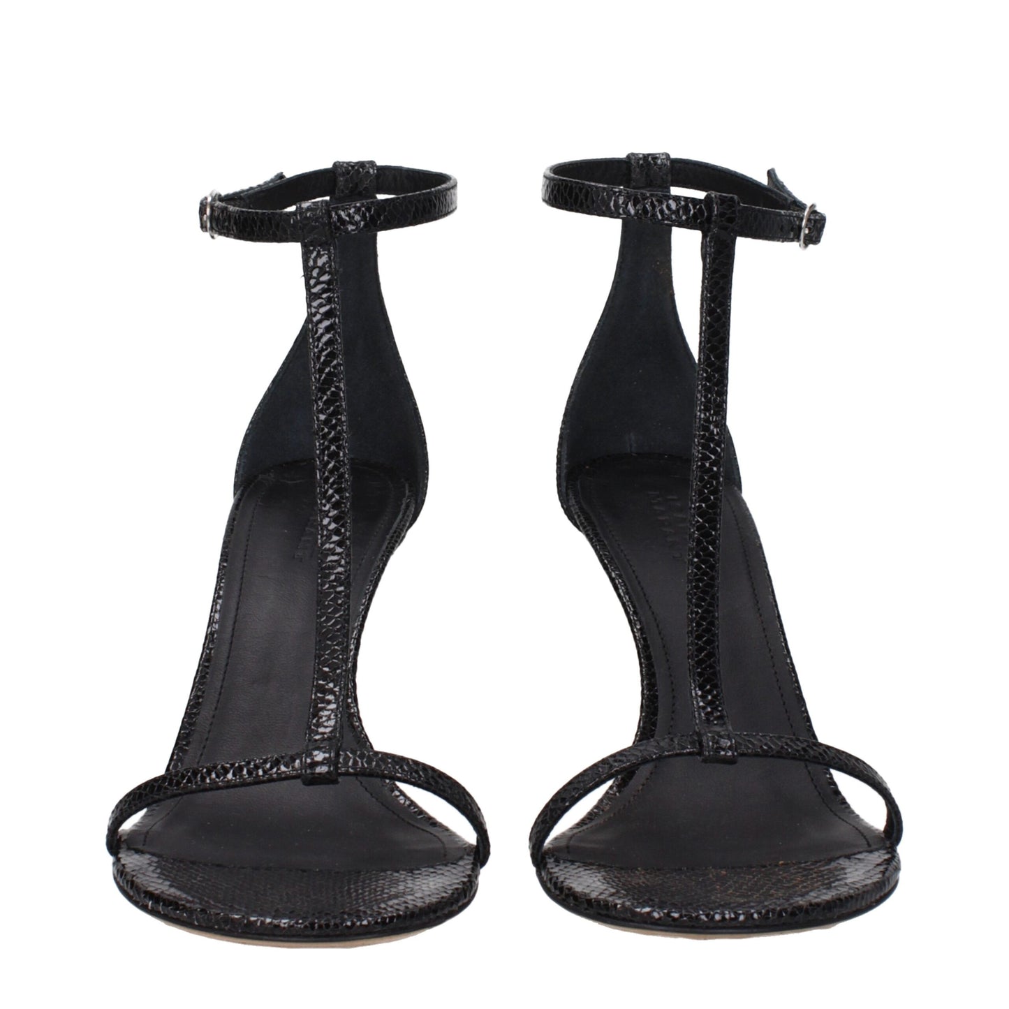 Black Leather Stiletto Heels Sandals