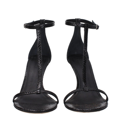 Black Leather Stiletto Heels Sandals