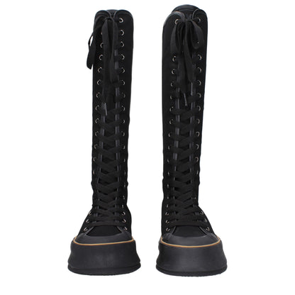 Black Fabric Lace-Up Boots
