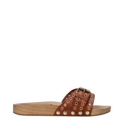 Brown Leather Slippers Sandals