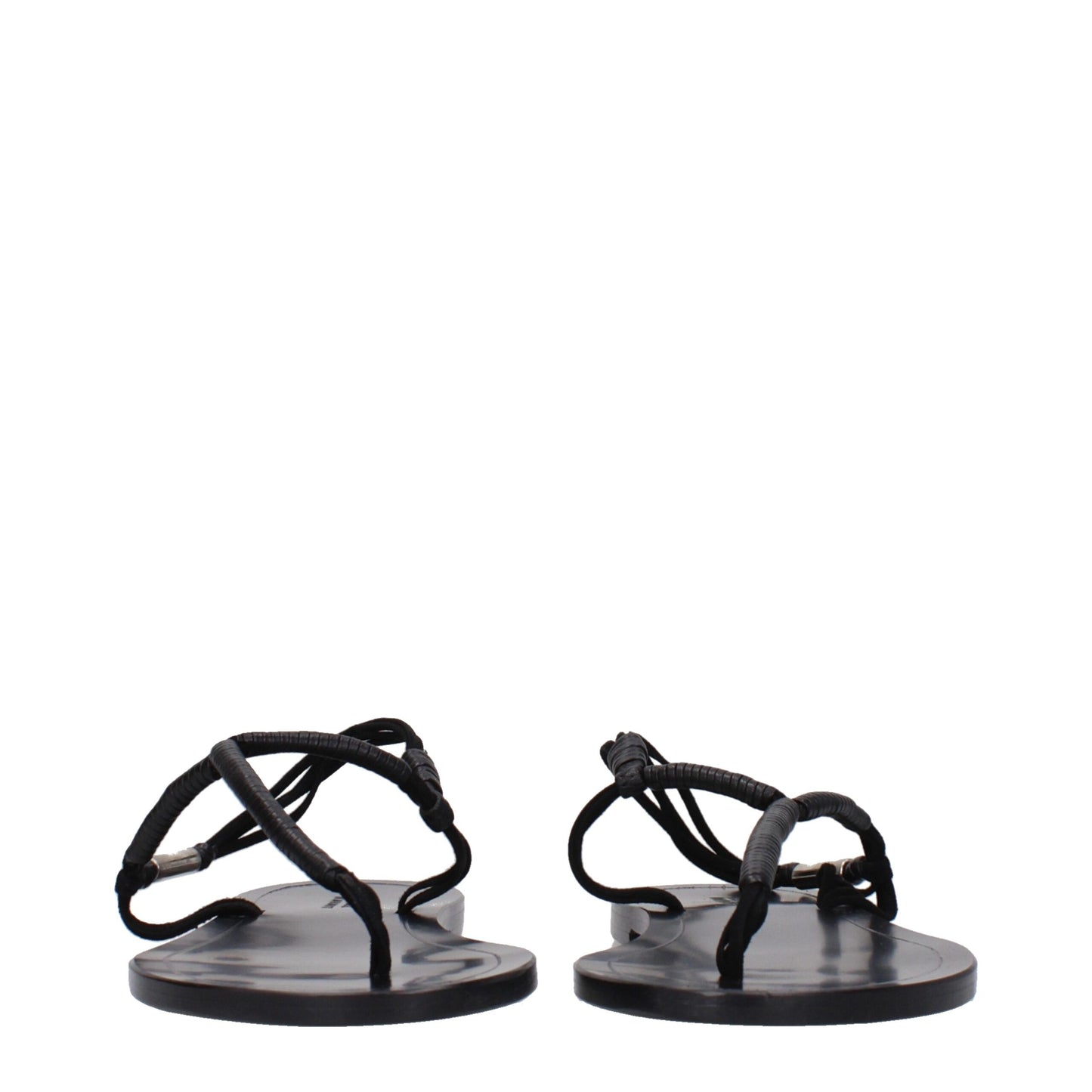 Black Leather Flip-Flop Sandals