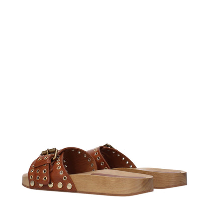 Brown Leather Slippers Sandals