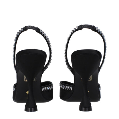 Black Satin Stiletto Heels Sandals