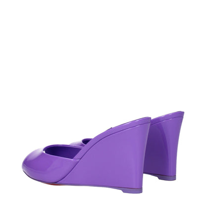 Purple Leather Wedges Sandals