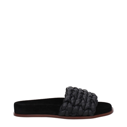 Black Leather Slippers Sandals