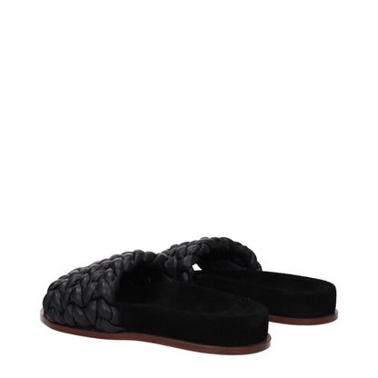 Black Leather Slippers Sandals