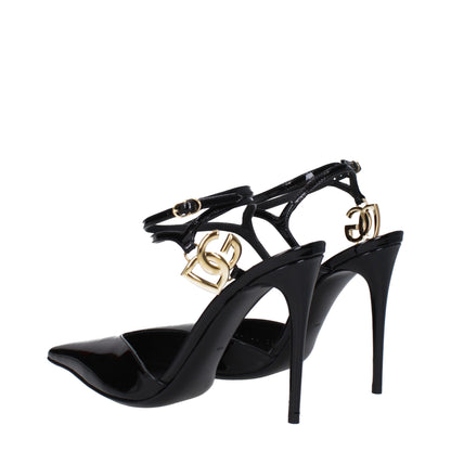 Black Leather Stiletto Heels Sandals