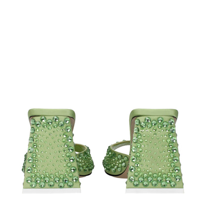 Green Satin Stiletto Heels Sandals