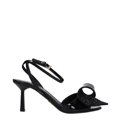 Black Leather Stiletto Heels Sandals